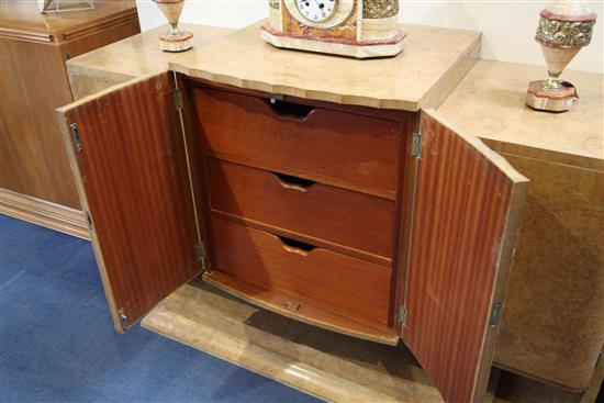 An Art Deco, probably Epstein, burr wood sideboard, W.5ft